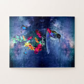 Puzzle Fleurs tropicales, colibri, papillon et étoiles (Horizontal)