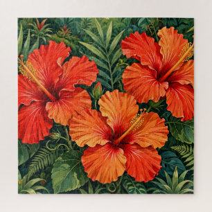 Puzzle Fleurs tropicales de jungle d'hibiscus orange luxu