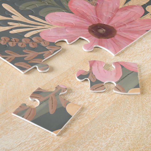 Puzzle Fleurs vertes rose Sage Laisser Motif Aquarelle (Côté)