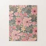 Puzzle Fleurs vertes rose Sage Laisser Motif Aquarelle<br><div class="desc">Cette motif élégante et féminine est parfaite pour une femme design et branchée. Il présente des fleurs de corail rose, rose moyen, marron, jaune doré et vert de forêt peintes à la main, ainsi que des feuilles sur un arrière - plan vert sauge. C'est le pays, joli, mignon, unique, artistique...</div>