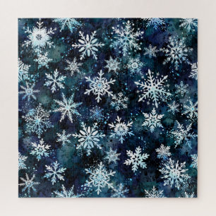 Puzzle Flocons de neige tombant profonde nuit magique d'h
