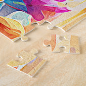 Puzzle Floral Abstract Art Orange Red Blue Flowers (Côté)