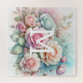 Puzzle Floral aquarelle monogramme rose roses fleurs (Horizontal)