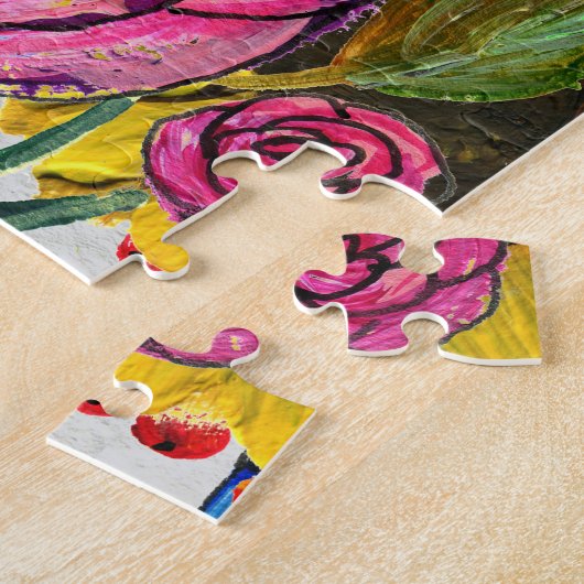 Puzzle Floral bleu jaune rose sans joint (Côté)