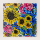 Puzzle Floral bleu jaune rose sans joint (Horizontal)