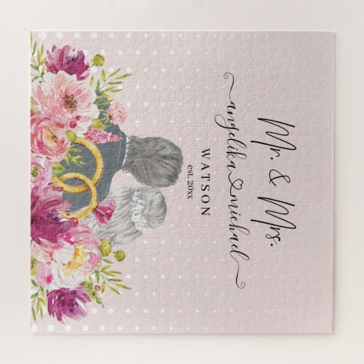 Puzzle Floral Blush Peonies Script tendance Mr et Mrs. (Horizontal)