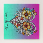 Puzzle Floral Coeur romantique Personnalisé (Horizontal)