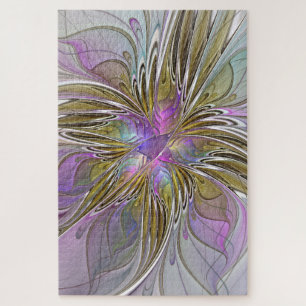 Puzzle Floral Coloré Abstrait Fractal Avec Rose & Or