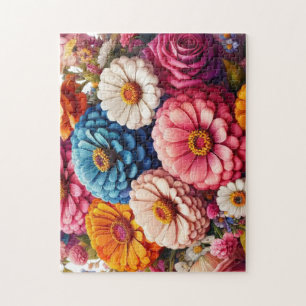 Puzzle Floral coloré/Zinnia printanière/Rose