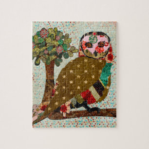 Puzzle floral de hibou rose