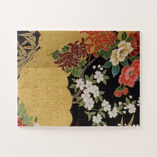 Puzzle Floral d'or et de noir oriental japonais Kimono (Horizontal)
