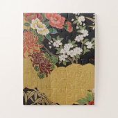 Puzzle Floral d'or et de noir oriental japonais Kimono (Vertical)
