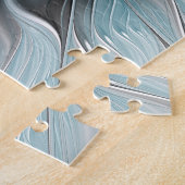 Puzzle Floral Fractal Moderne Fleur Abstrait gris bleu (Côté)