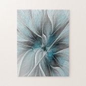 Puzzle Floral Fractal Moderne Fleur Abstrait gris bleu (Vertical)