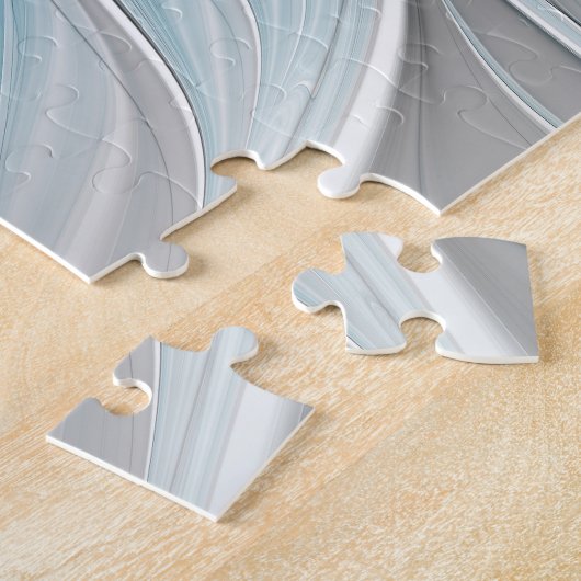 Puzzle Floral Fractal Moderne Fleur Abstrait gris bleu (Côté)