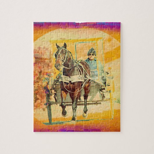 Puzzle Floral Grunge Amish Horse et Buggy (Vertical)