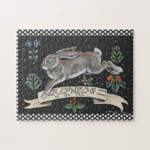 Puzzle floral lapin noir et blanc