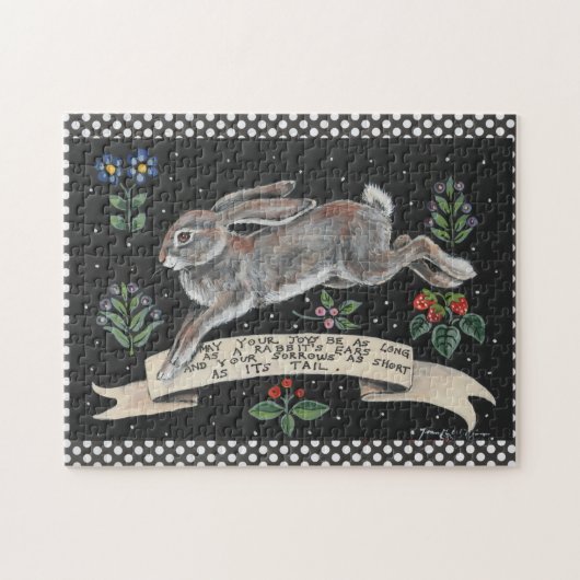 Puzzle floral lapin noir et blanc (Horizontal)