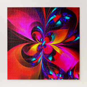 Puzzle Floral moderne Art Abstrait Rouge Bleu Motif #07