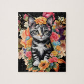Puzzle floral noir et blanc Kitten (Vertical)