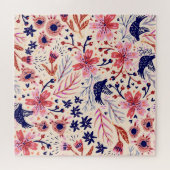 Puzzle Floral, oiseaux, motif vintage sans soudure. (Horizontal)