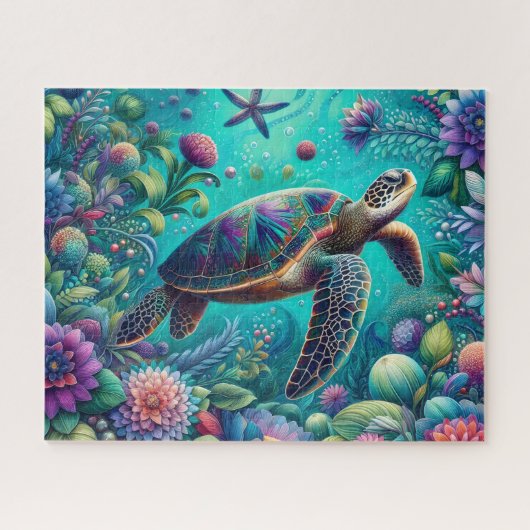 Puzzle Floral Sea Turtle (Horizontal)