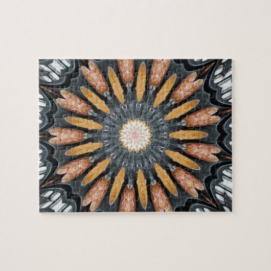 Puzzle Flore Kaleidoscope Art Mosaïque Orange Noir Blanc (Horizontal)