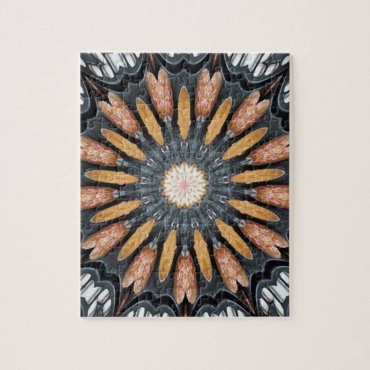 Puzzle Flore Kaleidoscope Art Mosaïque Orange Noir Blanc (Vertical)