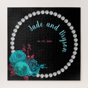 Puzzle Flore Turquoise et Mauve Elegant Rhinestone