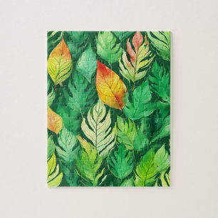 Puzzle Flore Verte Avec Feuilles Colorés