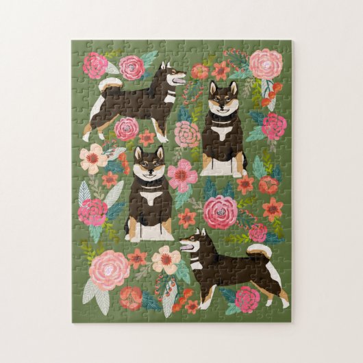 Puzzle Flores de Black et de Tan Shiba Inu (Vertical)