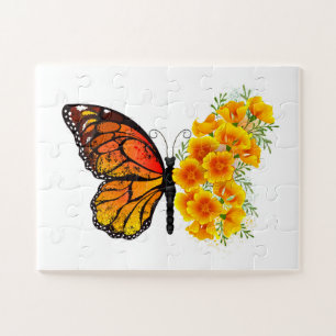 Puzzle Flower Butterfly with Yellow California Poppy