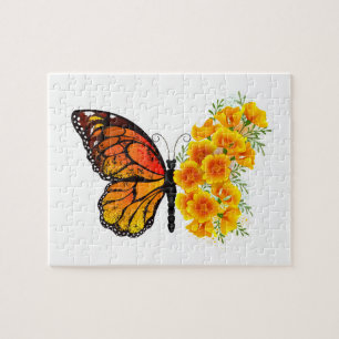 Puzzle Flower Butterfly with Yellow California Poppy