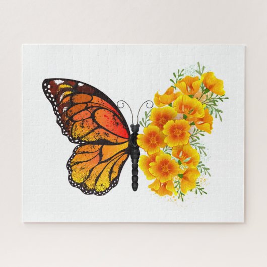 Puzzle Flower Butterfly with Yellow California Poppy (Horizontal)