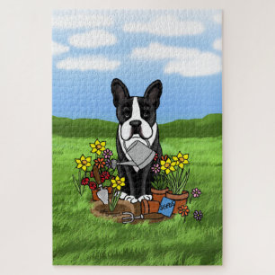 Puzzle Flower Gardener Boston Terrier (black) Cute Dog