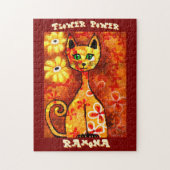 Puzzle Flower Power Retro Whimsical Cat Personalized (Vertical)