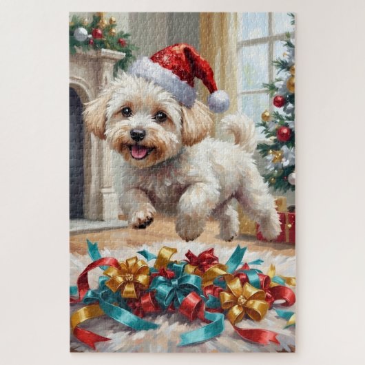 Puzzle Fluffy Bichon Frise Dog Joyful Christmas (Vertical)