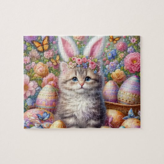 Puzzle Fluffy Cat With Bunny Ears (Horizontal)