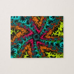 Puzzle Fluorescent, fluo, fluos Art fractal bleu et ora