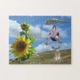 Puzzle - Flying Pig and Rabbit on Hill Legpuzzel