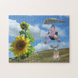 Puzzle - Flying Pig and Rabbit on Hill Legpuzzel