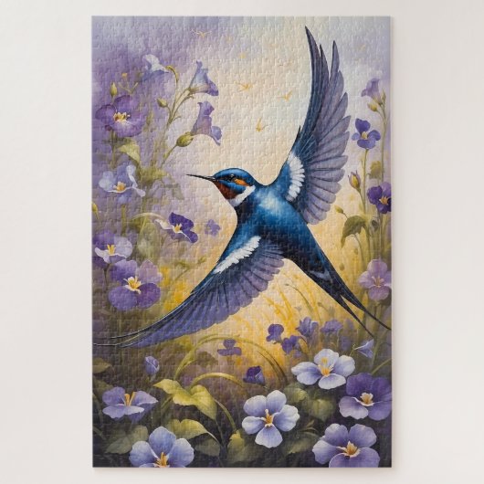 Puzzle Flying Swallow Field of Violet Flowers (Vertical)