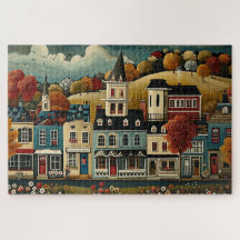 Folk Art rue de petite ville en automne