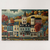 Puzzle Folk Art rue de petite ville en automne (Horizontal)