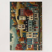 Puzzle Folk Art rue de petite ville en automne (Vertical)
