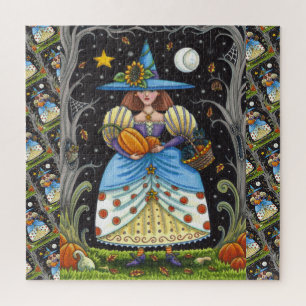 PUZZLE FOLK ART WITTER EN BOIS ÉFFRAYANTS, CHAT NOIR & OW