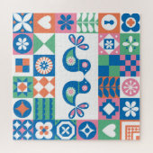 Puzzle Folklore Floral Card : Design scandinave. (Horizontal)