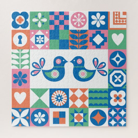 Puzzle Folklore Floral Card : Design scandinave. (Vertical)