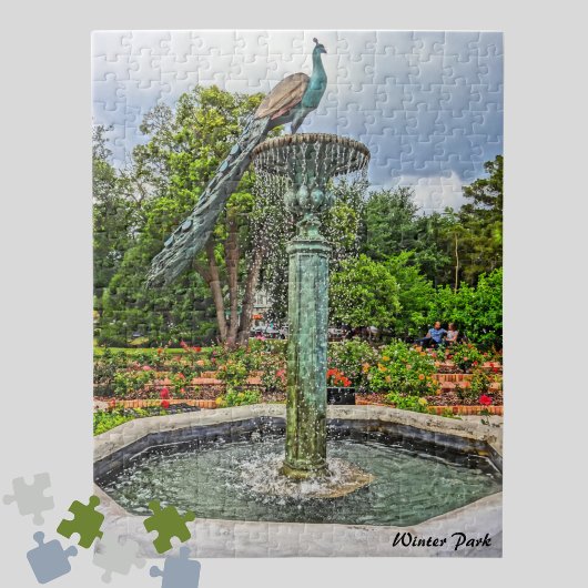 Puzzle Fontaine Peacock & Jardin Rose dans le parc d'hive