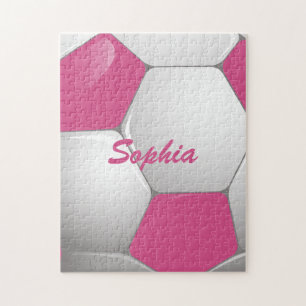 Puzzle Football Soccer Ball rose et blanc personnalisable
